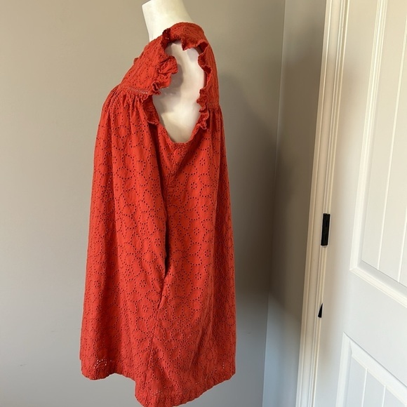 MADEWELL Eyelet Ruffle Sleeve Mini Dress Fresh Chili Orange Cap Sleeve Sz L - Picture 6 of 16